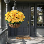 FOTEEWL 8 Bundles Artificial Hydrangea Flowers for Outdoor Decor, Realistic Faux Silk Bouquets Sun-Resistant Fake Plants for Front Door Balcony Farmhouse Garden Home Spring Summer Decor (Yellow)
