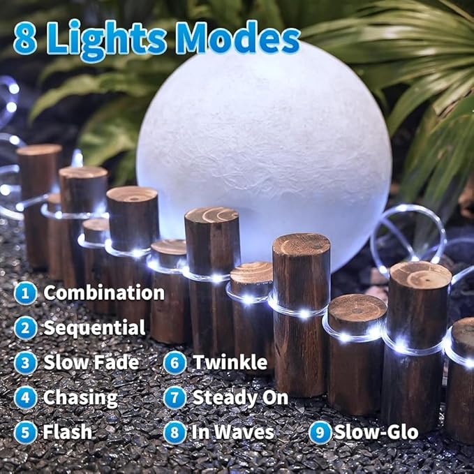 LairtPOW Solar Rope Lights 39FT 100LEDs,IP65 Waterproof Outdoor String Light, Palm Tree Lights for Party Garden Yard Pathway Patio Wedding Christmas Halloween Holiday Decoration (Cool White)