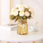 Faux Flowers in Vase,Fake Flowers in Vase 21 Pcs Faux Peony Flowers,Artificial Flowers for Home Decor, Indoor Centerpiece for Living Room & Dining Table (White)
