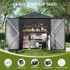 COMHOMA Shed Outdoor Storage Shed Metal,Lockable Doors Tool Sheds with Sloping Roof,Steel Garden Shed with Air Vent for Backyard,Patio,Lawn,Poolside(Grey,8'x6')