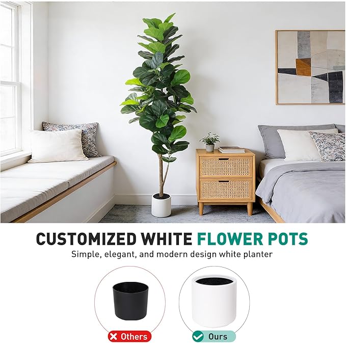 Artificial Fiddle Leaf Fig Tree 6FT with Planter Faux Trees Indoor Tall Artificial Tree, Stable Base, 84 Realistic Leaves, for Indoor/Outdoor Home Office Living Room Decor, Housewarming Gift