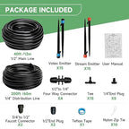 240FT Drip Irrigation System Kit, Automatic Garden Watering System for Plant, Greenhouse, Yard, Lawn, with 1/2 inch 1/4 inch Irrigation Tubing Hose and Accessories