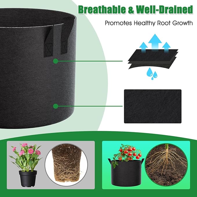 FEED GARDEN 5 Gallon Grow Bags 8 Pack – 300G Thickened Fabric Plant Pots with Reinforced Handles, Breathable Drainage Planters for Vegetables, Flowers & Herbs Indoor Outdoor