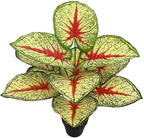 Artificial Caladium Plant with Red and Green Leaves, Red Leaf Artificial Plants Decoration Simulated Bonsai Potted Decor Home Room Party Wedding Office Floor (Yellow(No Flowerpot), 60cm)