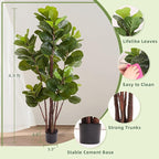 GlowSol Faux Fiddle Leaf Fig Tree, 5 Ft Artificial Ficus Lyrata Plant with 102 Fiddle Leaves, Fake Floor Plant in Pot for Indoor Outdoor Living Room House Office Bedroom Decor