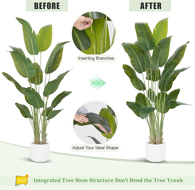 Artificial Bird of Paradise Plant 7.5Ft Tall Fake Tropical Palm Tree Large Fake Plants with 18 Silk Banana Leaves Faux Plant Indoor Decor Trees White Pot for Home Bedroom Living Room Office