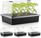 RooTrimmer 4-Pack Seed Starter Trays with 5'' Tall Humidity Domes – Reusable Plant Germination Kit for Microgreens, Herbs & Indoor Gardening | Clear Vented Lids, Fast Seedling Growth & Durable Design