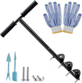 Hand Post Hole Digger - 24'' x 4" Earth Garden Auger Drill with Gloves, Non-Slip Handle, Spiral Drill Planter Bit for Planting Trees, Seedlings, Bedding Plants, Deep Cultivating, Digging Weeds Roots