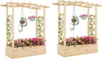 HAPPYGRILL Raised Garden Bed with Trellis, 2 Wood Planter Box w/Hanging Roof, Drainage System, Elevated Garden Box for Climbing Vine, Outdoor Planter w/Trellis for Patio Balcony, 44" x 14" x 45"