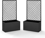 MOTION 2 Pcs Outdoor Raised Garden Bed with Trellis - Free Standing Planter for Hanging Flower Baskets Lattice Planter Boxes, Black