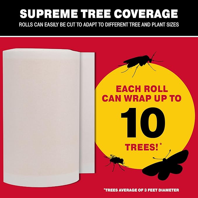 Catchmaster Tree Shield Lantern Fly & Ant Traps Insect Barrier, 4 Rolls 30ft Each, Outdoor Adhesive Crawling Insect Trap to Protect Trees, Fruit & Plants, Pest Control Lawn & Garden