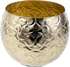 MyGift 5.5 inch Vintage Style Brass Tone Metal Embossed Ginkgo Leaf Design Planter Pot Bowl for Indoor Plants - Handcrafted in India