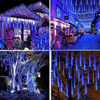 Weepong Christmas Lights Outdoor 32 Tubes 768 LEDs Meteor Shower Lights UL Certified Snow Falling Rain Drop Icicle String Light for Xmas Tree Halloween Decorations Wedding Party Garden Decor, Blue