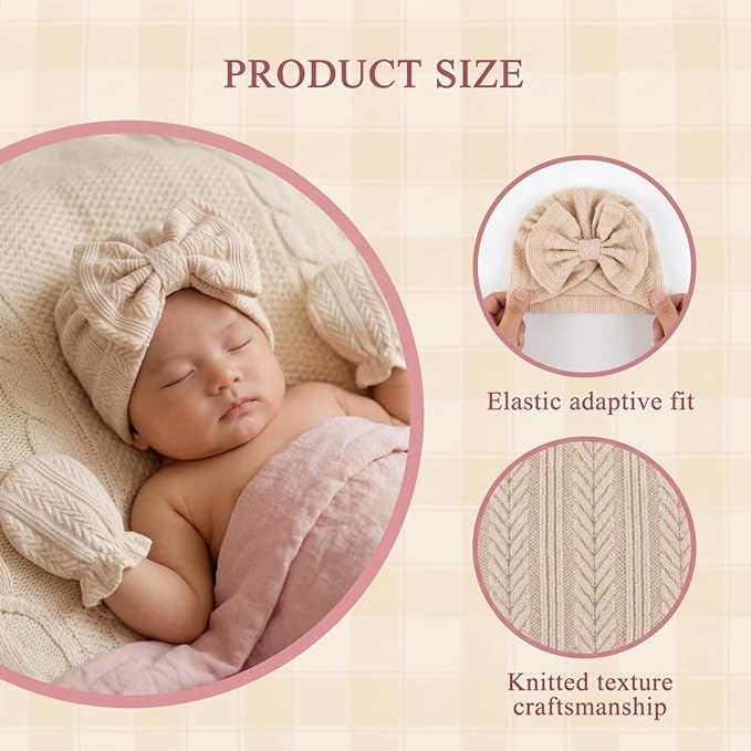 Newborn Baby Girl Hats Mittens Set Cotton Hospital Bow Hat Beanies Caps Gloves for New Born Girls 0-6 Months