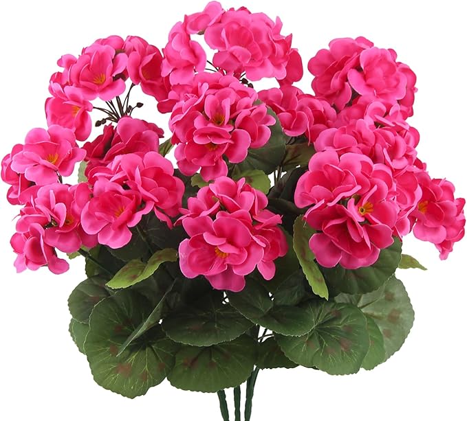 CITYES 3 Pcs Artificial Geraniums Flowers Silk Geraniums for Outdoors UV Resistant Rose Red Artificial Geranium Bush Faux Flowers Plant for Planter Garden Home Decor Patio Vase Table Centerpiece