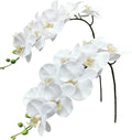 Fnize Orchid Stems Artificial Flowers Real Touch Latex Faux Phalaenopsis Branches 9 Large Blooms 38 Inches 2pcs White