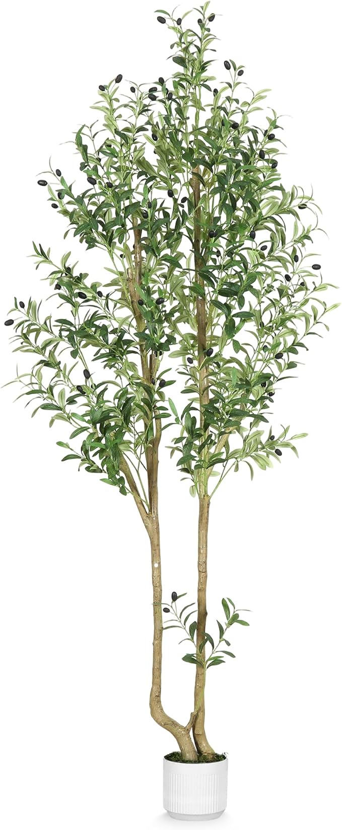 HZXGCP Olive Tree Olive 7 feet, Artificial Olive Tree with White Pot, Fake Tree with 1882 Dense Leaves & 96 High-Simulated Olive Fruits - Easy Assembly, Low Maintenance (Olive Tree 7ft)