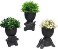 3 Packs Creative Fake Plants Artificial Succulents in Ceramic Human Shaped Pots – Funny Premium Ceramic Faux Succulent Pots for Home & Office Desk Decor, Perfect Humorous Gift Idea (3, Black)