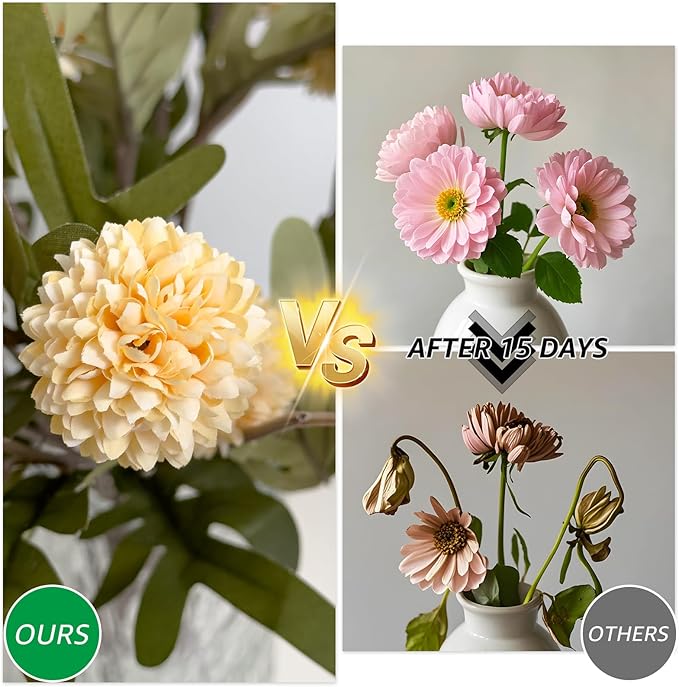 Fake Flowers, 10 Bundles Artificial Fake Flowers Ideal for House Decor, Centerpiece Table Decorations & Bookshelf Styling | Flores Artificiales para Decoración Moderna, Yellow