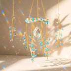 3 Pack Crystal Suncatchers for Window Boho Decor— Blue Plant Inspired Hanging Wind Chimes with Chain Rainbow Prism Indoor Outdoor Home Decor & Plant Lover Gift