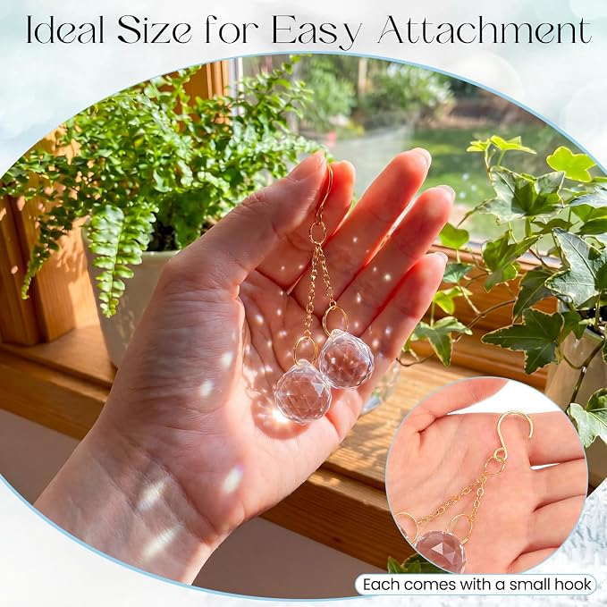 6 Pcs Clear Crystal Sun Catcher Plant Vine Charms Hanging for Mini Potted Plants, Home Window Garden, Garden Home Window Rainbow Sun Catchers Plant Accessories Indoor (Ball)