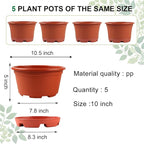 KPUVX 5 Pack 10.5 inch Plant Pots,Planter-Pots-for-Plants-Indoor-Outdoor，Plastic Flower Pot for Indoor Outdoor Plants with Drainage Holes & Trays, Decorative Garden Containers Sets for Houseplants
