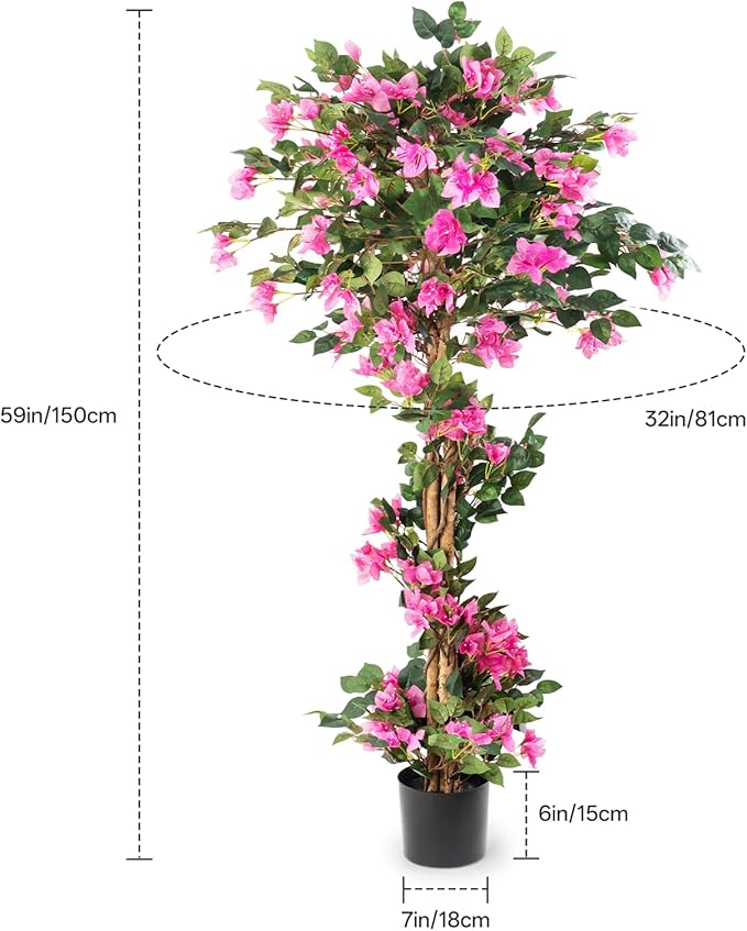 2Pack Artificial Bougainvillea Tree – 5FT Faux Silk Pink Bougainvillea Plant with Pot for Indoor Outdoor Decor, Tall Fake Tropical Tree for Home, Office, Patio, Balcony, Wedding Decoration