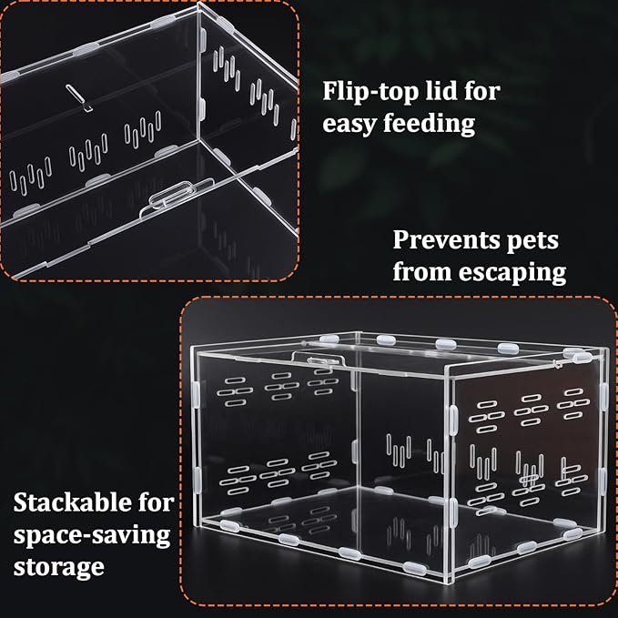 Kathfly 13 Pcs Mini Reptile Terrarium Starter Kits, 12x8x6'' Insect Amphibians Reptile Tank Insect Habitat Cage Acrylic Tank Hidden Shell Heat Lamp Hammock and Other Accessories for Fish Turtle Spider