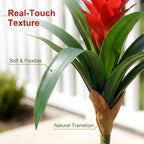 Artificial Flowers for Outdoors, Fake Bromeliad Flowers, Real Touch Fake Plant, Fake Flower for Decor Living Room Home Office Desk, 18 inch, 2 Pcs No Pot (Red)