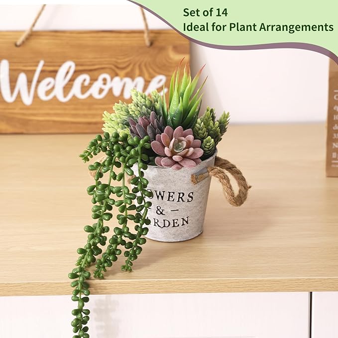 CEWOR 14pcs Fake Succulents Unpotted Realistic Textured Succulent Plants Mini Artificial Succulent Plants Faux, Premium Decor for DIY Crafting Home Floral Wall Garden Arrangement Office Decoration