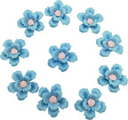 10 PCS 3D Flower Ceramic Tiles,1.6" Handmade Procelain Ceramic Flowers for Artwork,Fish Tank,Vases,Living Room, Dining Table,Office, Home Floral Decor (Double-Flowered Blue)