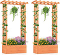 HAPPYGRILL Raised Garden Bed with Trellis, 2 Pack Wood Elevated Garden Bed with Hanging Roof, Planter Box, Drainage Holes for Climbing Plants, Flowers, Vegetables, 31" L x 14" W x 60" H