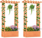 HAPPYGRILL Raised Garden Bed with Trellis, 2 Pack Wood Elevated Garden Bed with Hanging Roof, Planter Box, Drainage Holes for Climbing Plants, Flowers, Vegetables, 31" L x 14" W x 60" H