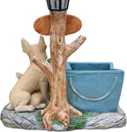 Animal Outdoor Statue Planter Solar Light Welcome Garden Sculpture Resin Flower Pot Decorative Porch Patio Yard Lawn Entryway Figurine with LED Lamp Rustic Plant Holder Ornament Courtyard (J)