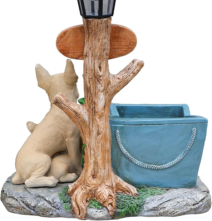 Animal Outdoor Statue Planter Solar Light Welcome Garden Sculpture Resin Flower Pot Decorative Porch Patio Yard Lawn Entryway Figurine with LED Lamp Rustic Plant Holder Ornament Courtyard (J)