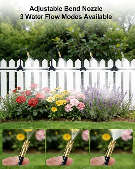 360° Adjustable Drip Irrigation System - 200FT Garden Watering System with 32 Nozzles, Garden Irrigation System, Greenhouse Accessories, Atomizing System for Yard, Lawn, Plants, 5/16 inch Hose