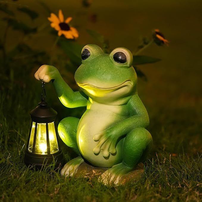 Glowing Garden Frog Outdoor Decor Cute Animal Outdoor Statue for Yard Patio Ornaments, Solar Frog Garden Decor for Birthday Housewarming Gifts for Woman, Mom, Grandma