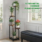 TOSKING 5 Tier Metal Anti-Tip Plant Stand indoor, Wide Base for Pots, Child and Pet Friendly ,Heavy Duty Plant Shelf ,Corner Shelf, Flower Pot Stand for Multiple Plants, Indoor Plants Tiered Stand for Living Room Balcony Garden Patio Bedroom(Black and ...