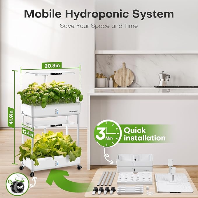 Ahopegarden Hydroponics Growing System Indoor Garden, 44 Pods Plant Herb Garden Germination Kit with LED Grow Light, 20L Double-Layer Large Capacity Hydrophonic Planter Grower for Vegetable Fruit