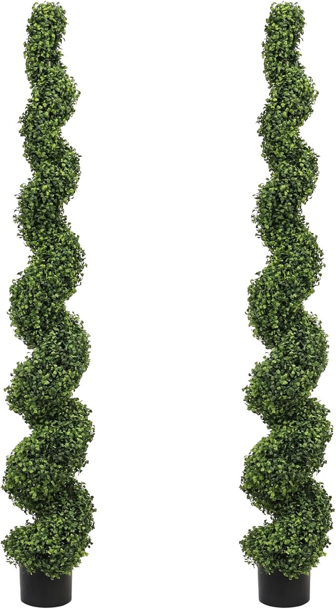 THE BLOOM TIMES 6ft Tall Spiral Topiary Trees Artificial Outdoor Set of 2, Large Faux Boxwood Fake Plants Outside UV Resistant for Front Porch Planter Garden Patio Decor 6 Foot