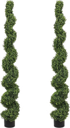 THE BLOOM TIMES 6ft Tall Spiral Topiary Trees Artificial Outdoor Set of 2, Large Faux Boxwood Fake Plants Outside UV Resistant for Front Porch Planter Garden Patio Decor 6 Foot