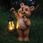 Solar Garden Statues Bear Figurine Outdoor Lights, Resin Yard Decorations Outdoor, Garden Decor Unique Birthday Housewarming Gifts for Mom (Bear 1)