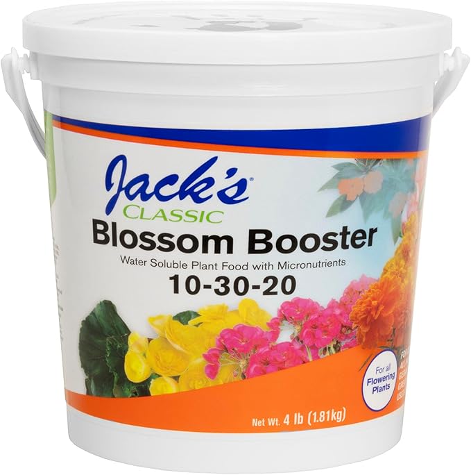 Jack's Classic 10-30-20 Blossom Booster Water-Soluble Fertilizer with Micronutrients for Increasing Color and Quantity of Blooms in Flowering Plants, 4lbs