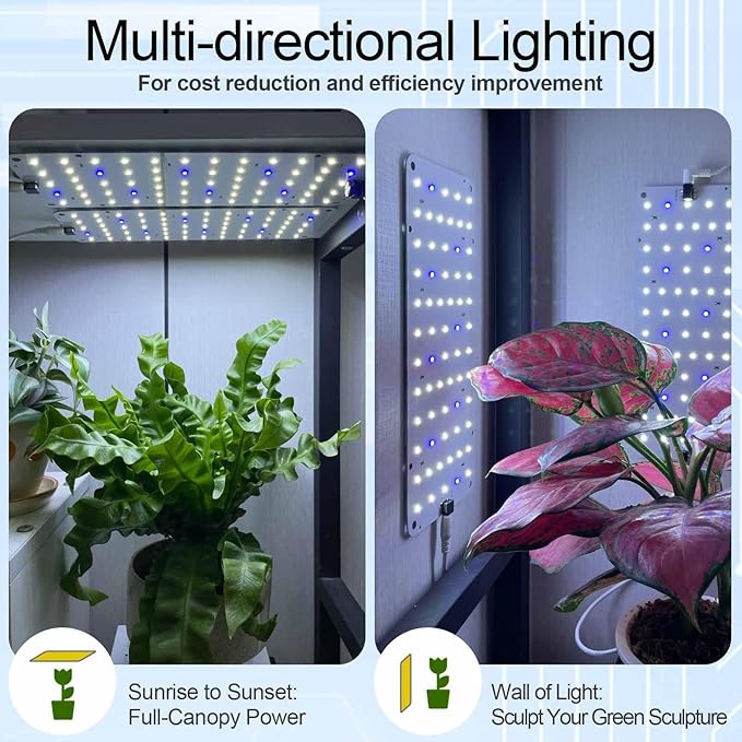 DOMMIA Panel Grow Light for Indoor Plants, 20W Ultra-Thin Full Spectrum LED Grow Light for Shelf & Cabinet, Dimmable with 6/12/16H Timer, Bluish White, 1-Pack