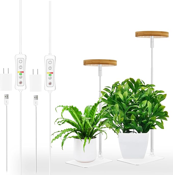 yadoker Halo Plant Grow Light, LED Growing Light with Base Full Spectrum for Indoor Plants,Height Adjustable, Automatic Timer, 5V Low Safe Voltage,Idea for Small Plants
