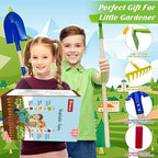 Kids Gardening Set with Wheelbarrow, Real Metal Garden Tools for Kids Ages 3-8, 4 Long Handle Tools, 3 Hand Tool, Gloves, 5 Stickers, Handbook, Outdoor Backyard Toys for Toddler Gift