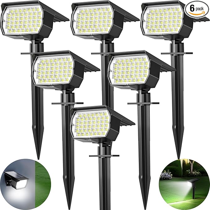 Tadyreal Solar Spot Lights Outdoor 6 Pack, [46 LED/3 Modes] Solar Landscape Spotlights Waterproof, 2-in-1 Auto On/Off Solar Powered Lights for Outside Yard Garden Wall Pathway(Cool White)