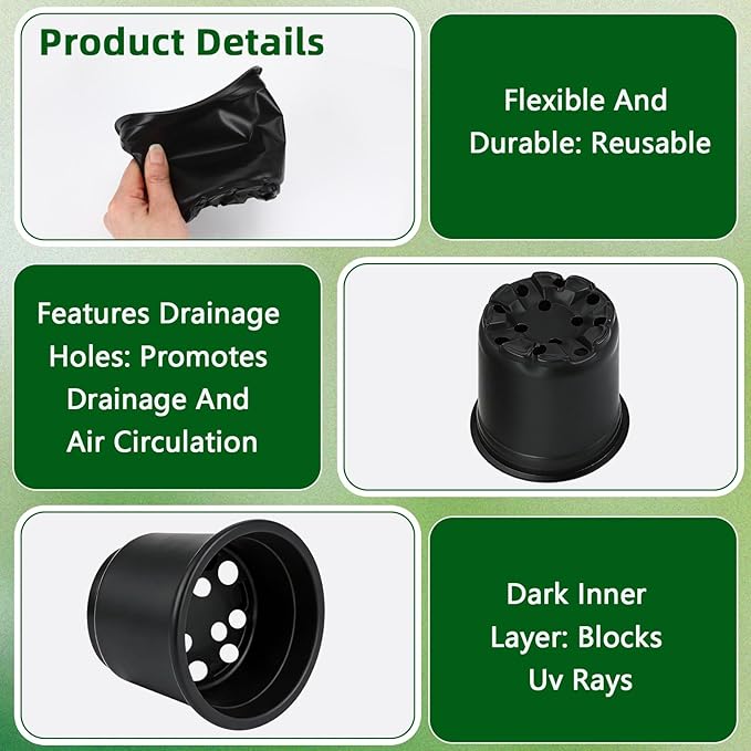Augshy 110 Pcs 5 Inch Black Plastic Plant Pots, Nursery Pots for Succulents Seedlings, Small Plant Pots with Drainage Holes, Plastic Garden Pots for Home Gardening
