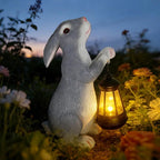Solar Rabbit Garden Statue with Glowing Lantern - Weatherproof Resin Outdoor Decor for Yard, Patio, Lawn & Balcony, Unique Housewarming, Easter & Birthday Gift for Women, Mom, Grandma