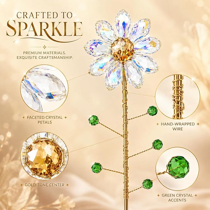 Crystal Flower Suncatchers for Outdoor Garden Potted Plants Decorations, Window Sun Catchers Crystals Rainbow Maker Light Catcher Indoor Outdoor Garden Decor